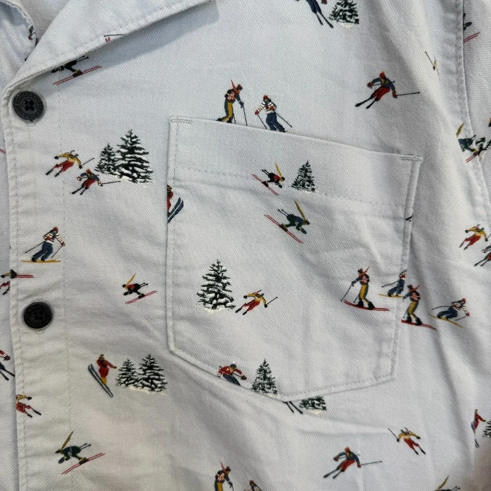Pendleton Ski Flannel Pajama Shirt Men Large AOP Graphic Pine Trees Skiers Sleep